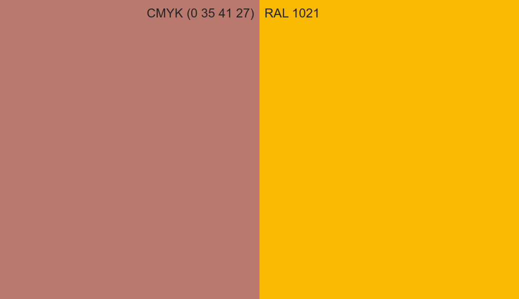 CMYK Color CMYK (0 35 41 27) vs RAL 1021 side by side comparison CMYK Color CMYK (0 35 41 27) vs RAL 1021 side by side comparison