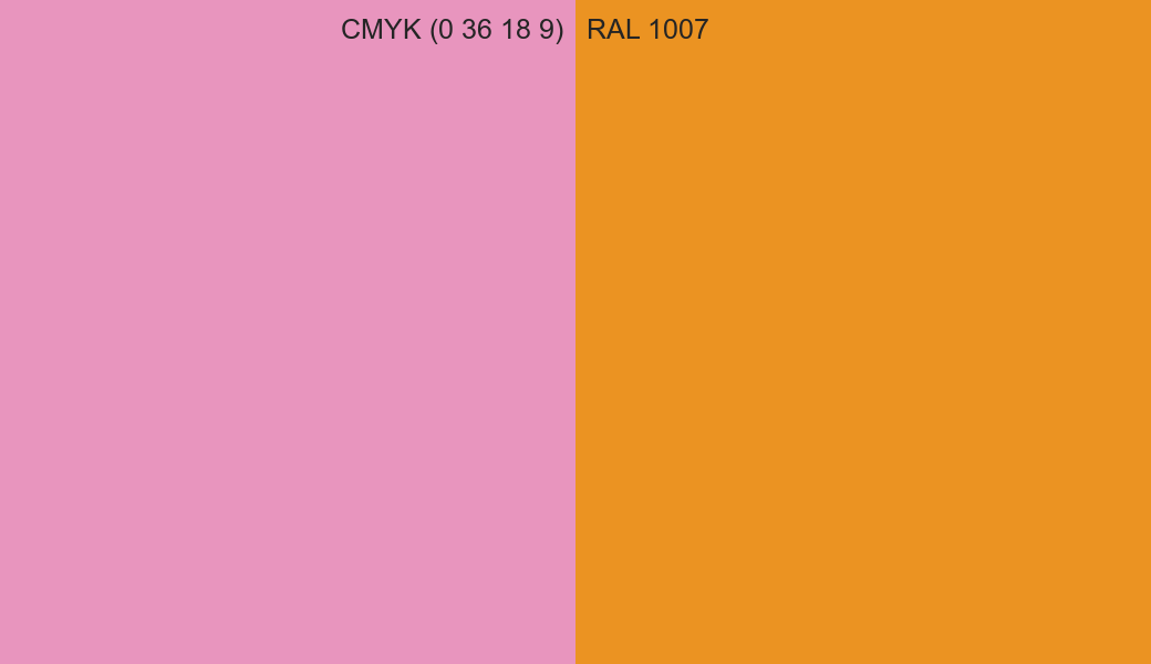 CMYK Color CMYK (0 36 18 9) vs RAL 1007 side by side comparison CMYK Color CMYK (0 36 18 9) vs RAL 1007 side by side comparison