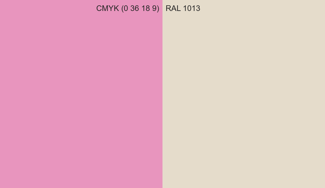 CMYK Color CMYK (0 36 18 9) vs RAL 1013 side by side comparison CMYK Color CMYK (0 36 18 9) vs RAL 1013 side by side comparison
