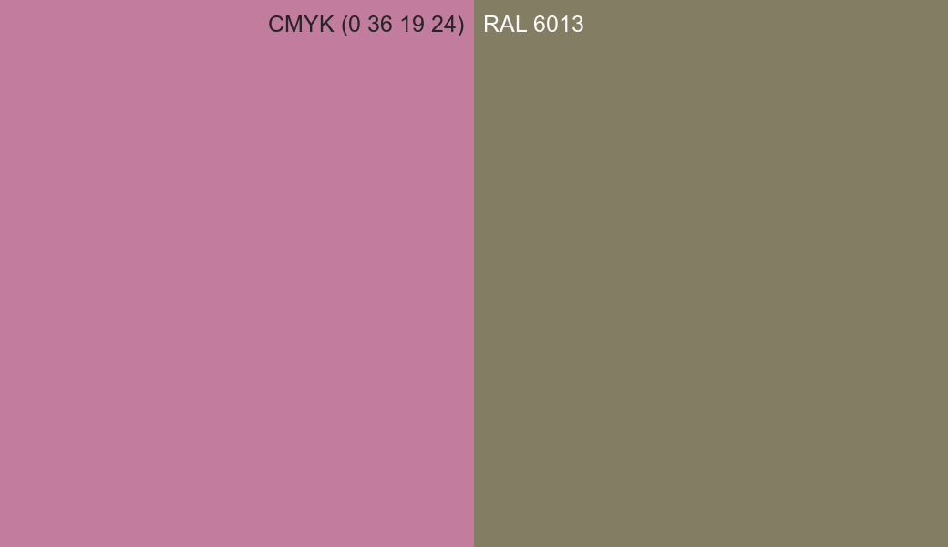 CMYK Color CMYK (0 36 19 24) vs RAL 6013 side by side comparison CMYK Color CMYK (0 36 19 24) vs RAL 6013 side by side comparison