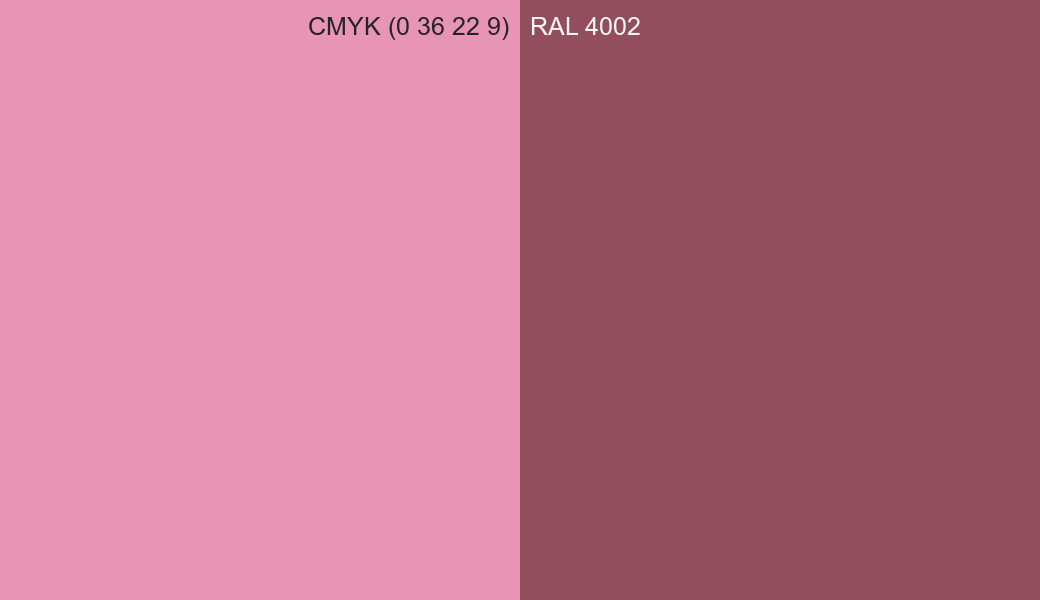 CMYK Color CMYK (0 36 22 9) vs RAL 4002 side by side comparison CMYK Color CMYK (0 36 22 9) vs RAL 4002 side by side comparison