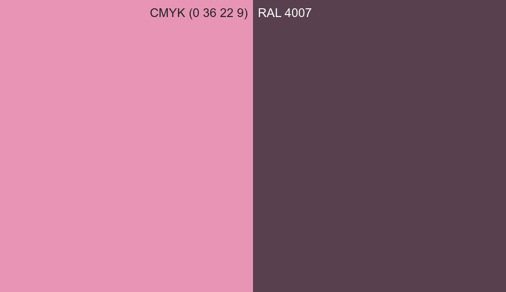CMYK Color CMYK (0 36 22 9) vs RAL 4007 side by side comparison CMYK Color CMYK (0 36 22 9) vs RAL 4007 side by side comparison