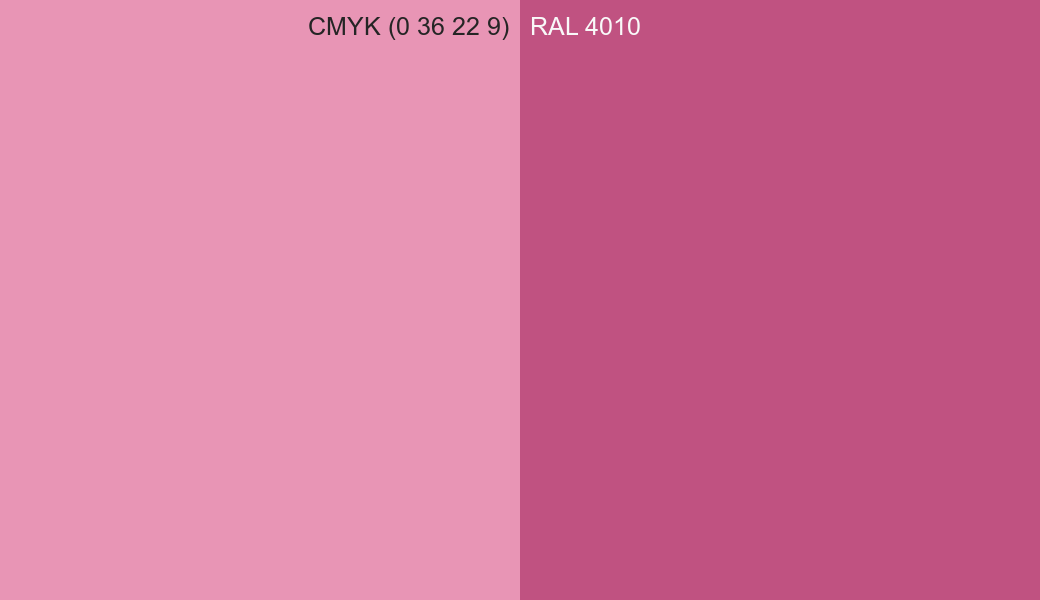 CMYK Color CMYK (0 36 22 9) vs RAL 4010 side by side comparison CMYK Color CMYK (0 36 22 9) vs RAL 4010 side by side comparison