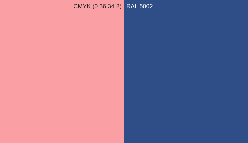 CMYK Color CMYK (0 36 34 2) vs RAL 5002 side by side comparison CMYK Color CMYK (0 36 34 2) vs RAL 5002 side by side comparison