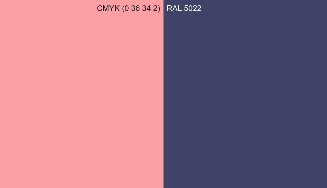 CMYK Color CMYK (0 36 34 2) vs RAL 5022 side by side comparison CMYK Color CMYK (0 36 34 2) vs RAL 5022 side by side comparison