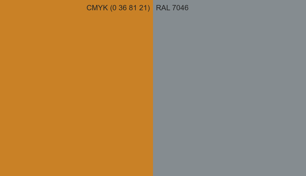 CMYK Color CMYK (0 36 81 21) vs RAL 7046 side by side comparison CMYK Color CMYK (0 36 81 21) vs RAL 7046 side by side comparison