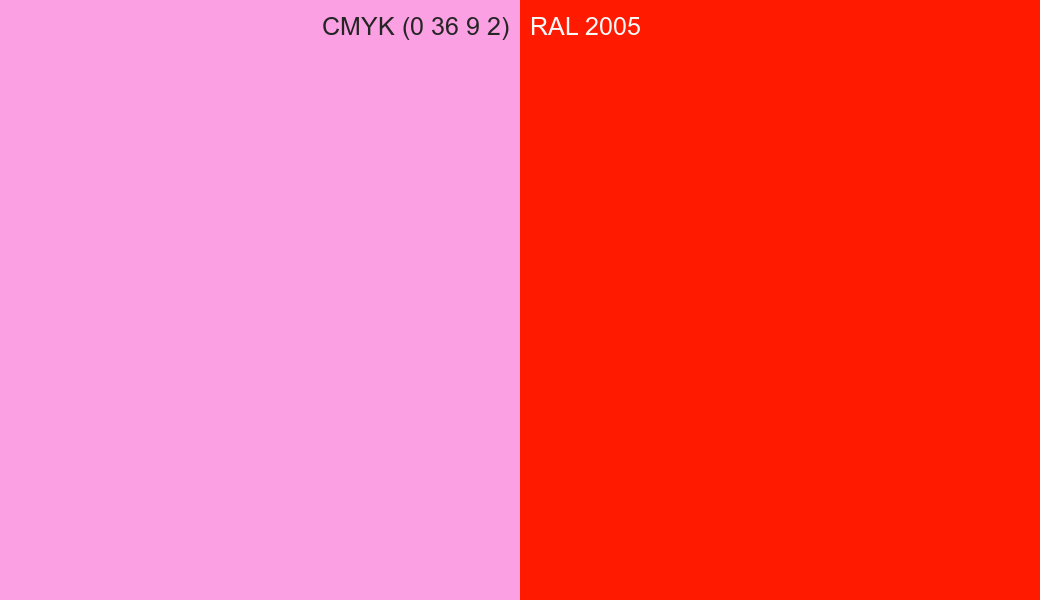 CMYK Color CMYK (0 36 9 2) vs RAL 2005 side by side comparison CMYK Color CMYK (0 36 9 2) vs RAL 2005 side by side comparison