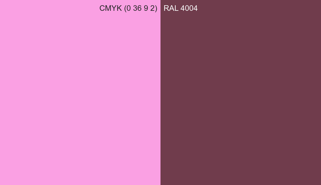 CMYK Color CMYK (0 36 9 2) vs RAL 4004 side by side comparison CMYK Color CMYK (0 36 9 2) vs RAL 4004 side by side comparison