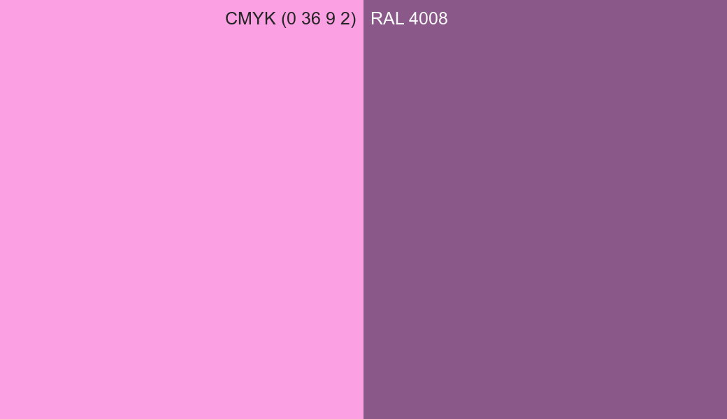 CMYK Color CMYK (0 36 9 2) vs RAL 4008 side by side comparison CMYK Color CMYK (0 36 9 2) vs RAL 4008 side by side comparison