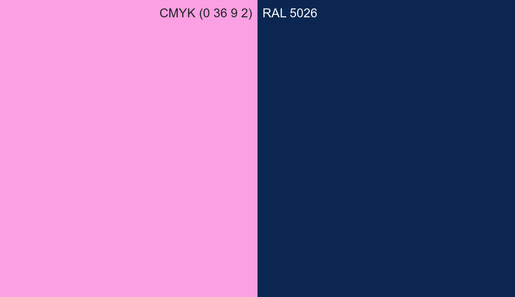 CMYK Color CMYK (0 36 9 2) vs RAL 5026 side by side comparison CMYK Color CMYK (0 36 9 2) vs RAL 5026 side by side comparison