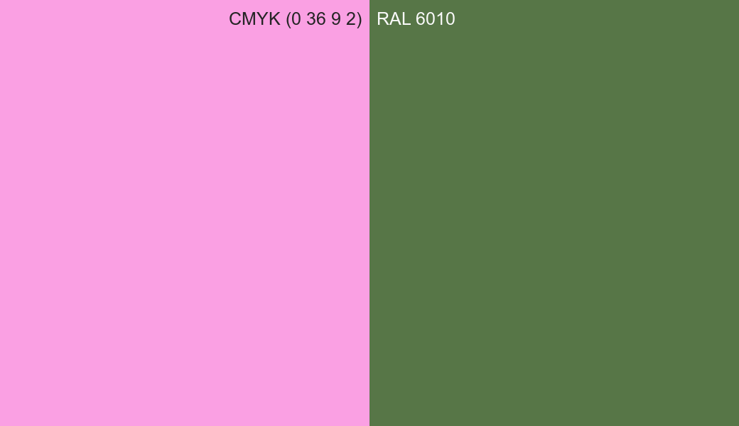 CMYK Color CMYK (0 36 9 2) vs RAL 6010 side by side comparison CMYK Color CMYK (0 36 9 2) vs RAL 6010 side by side comparison