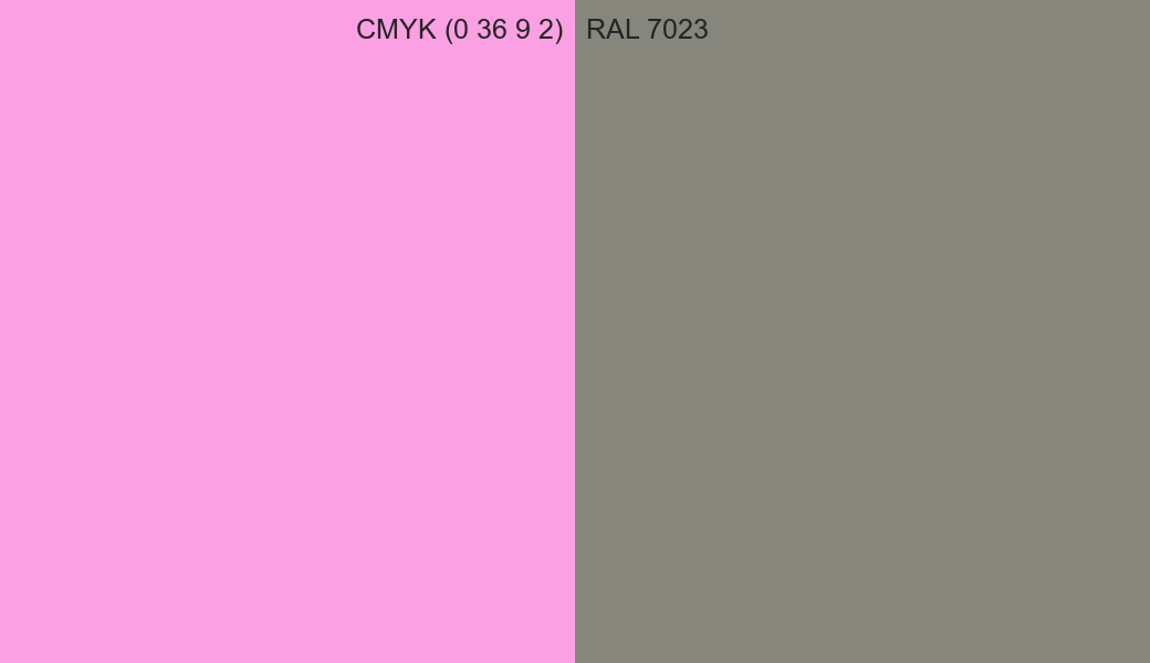 CMYK Color CMYK (0 36 9 2) vs RAL 7023 side by side comparison CMYK Color CMYK (0 36 9 2) vs RAL 7023 side by side comparison