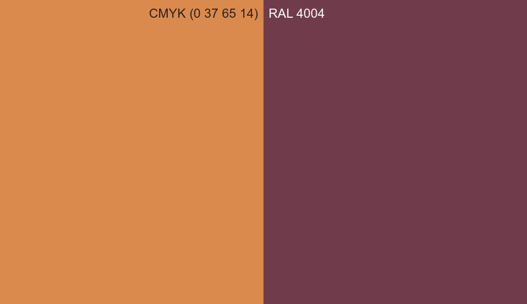 CMYK Color CMYK (0 37 65 14) vs RAL 4004 side by side comparison CMYK Color CMYK (0 37 65 14) vs RAL 4004 side by side comparison