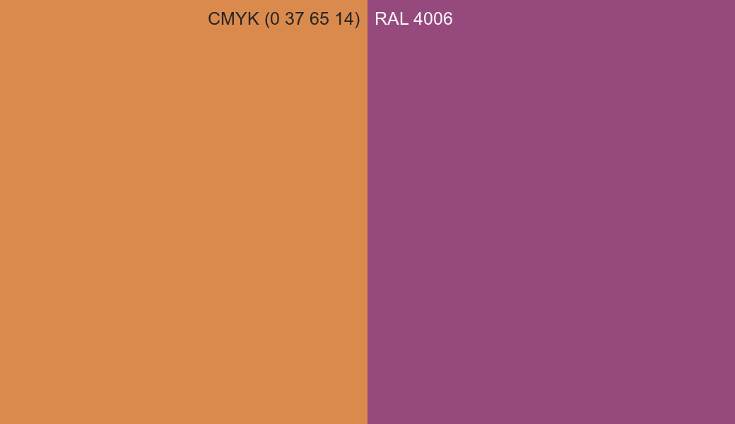 CMYK Color CMYK (0 37 65 14) vs RAL 4006 side by side comparison CMYK Color CMYK (0 37 65 14) vs RAL 4006 side by side comparison