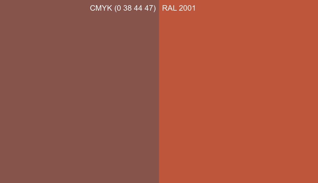 CMYK Color CMYK (0 38 44 47) vs RAL 2001 side by side comparison CMYK Color CMYK (0 38 44 47) vs RAL 2001 side by side comparison