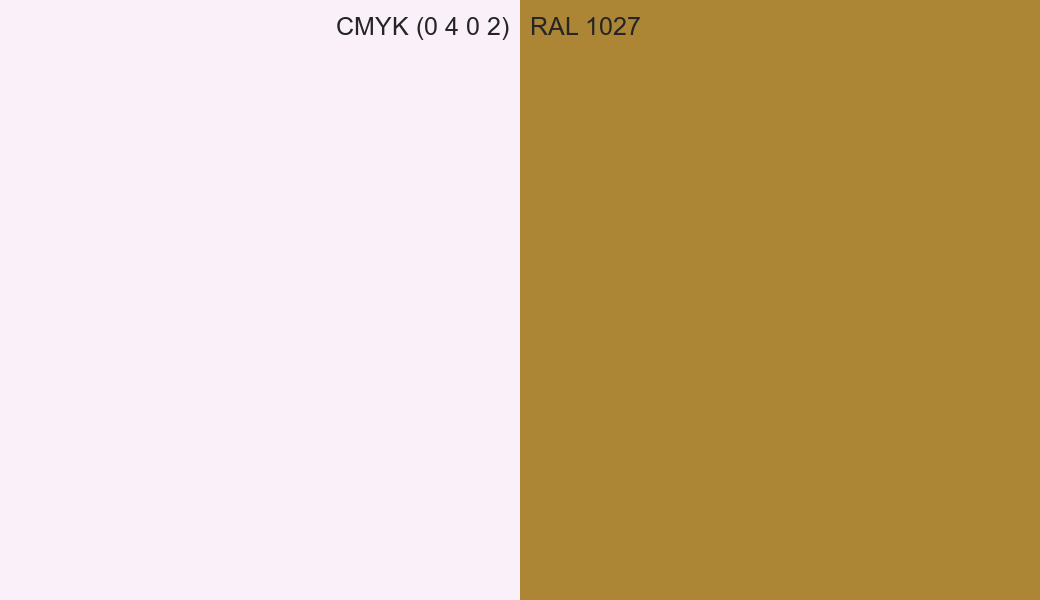 CMYK Color CMYK (0 4 0 2) vs RAL 1027 side by side comparison CMYK Color CMYK (0 4 0 2) vs RAL 1027 side by side comparison