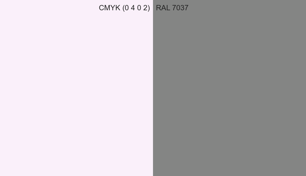 CMYK Color CMYK (0 4 0 2) vs RAL 7037 side by side comparison CMYK Color CMYK (0 4 0 2) vs RAL 7037 side by side comparison