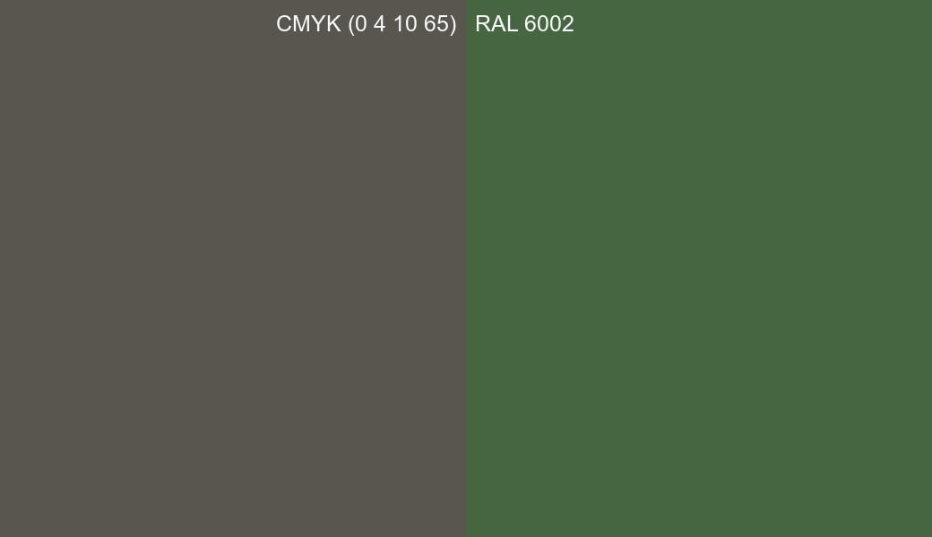 CMYK Color CMYK (0 4 10 65) vs RAL 6002 side by side comparison CMYK Color CMYK (0 4 10 65) vs RAL 6002 side by side comparison