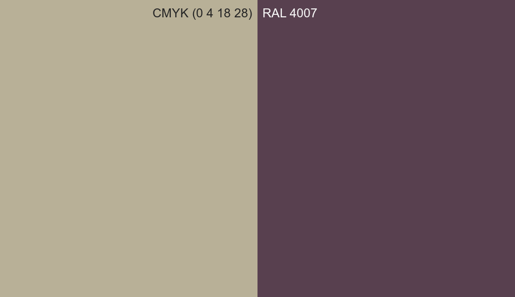 CMYK Color CMYK (0 4 18 28) vs RAL 4007 side by side comparison CMYK Color CMYK (0 4 18 28) vs RAL 4007 side by side comparison