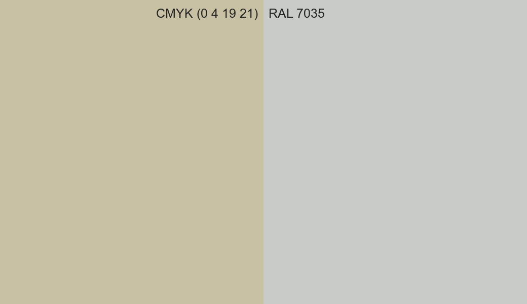 CMYK Color CMYK (0 4 19 21) vs RAL 7035 side by side comparison CMYK Color CMYK (0 4 19 21) vs RAL 7035 side by side comparison