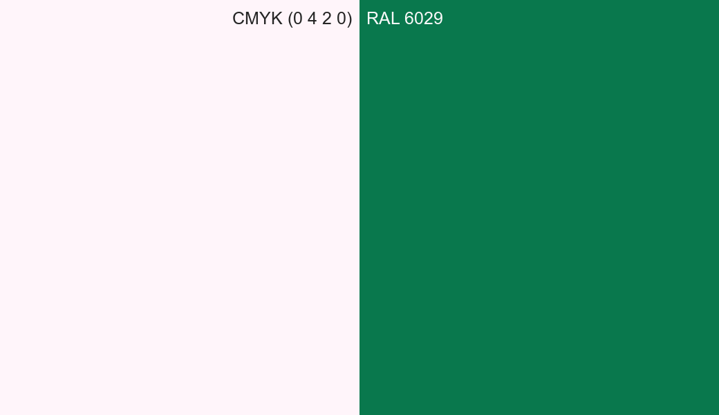 CMYK Color CMYK (0 4 2 0) vs RAL 6029 side by side comparison CMYK Color CMYK (0 4 2 0) vs RAL 6029 side by side comparison