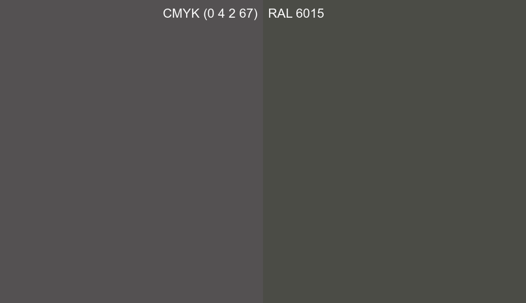 CMYK Color CMYK (0 4 2 67) vs RAL 6015 side by side comparison CMYK Color CMYK (0 4 2 67) vs RAL 6015 side by side comparison