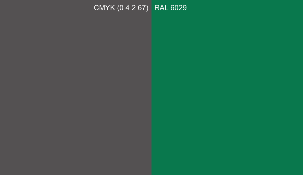CMYK Color CMYK (0 4 2 67) vs RAL 6029 side by side comparison CMYK Color CMYK (0 4 2 67) vs RAL 6029 side by side comparison