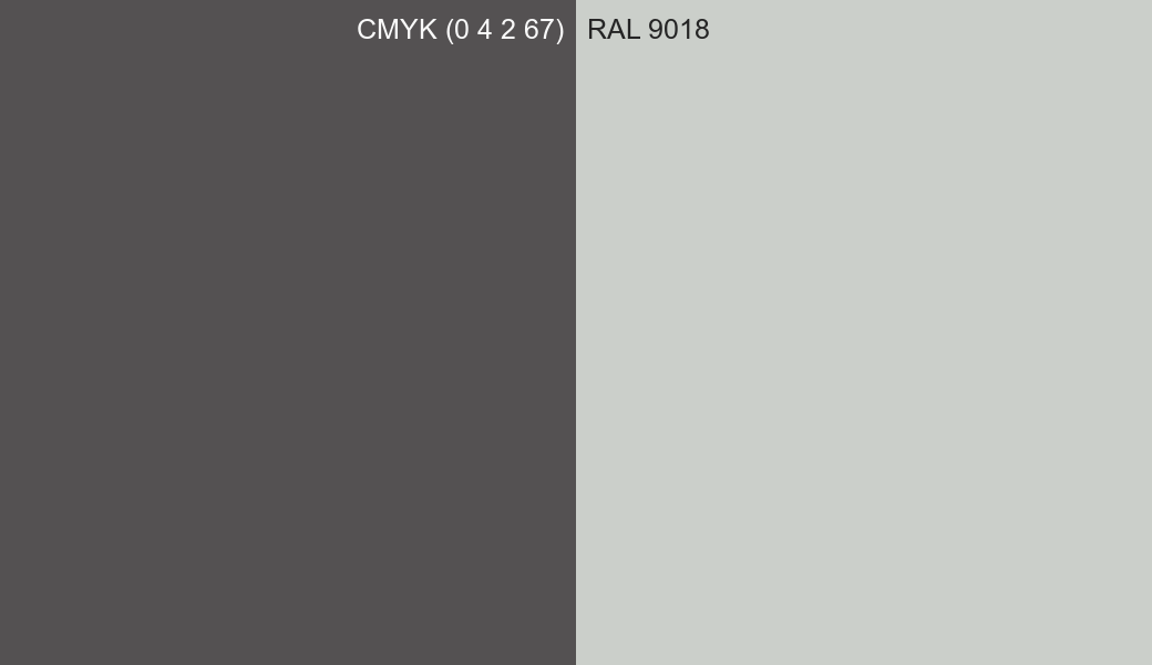 CMYK Color CMYK (0 4 2 67) vs RAL 9018 side by side comparison CMYK Color CMYK (0 4 2 67) vs RAL 9018 side by side comparison