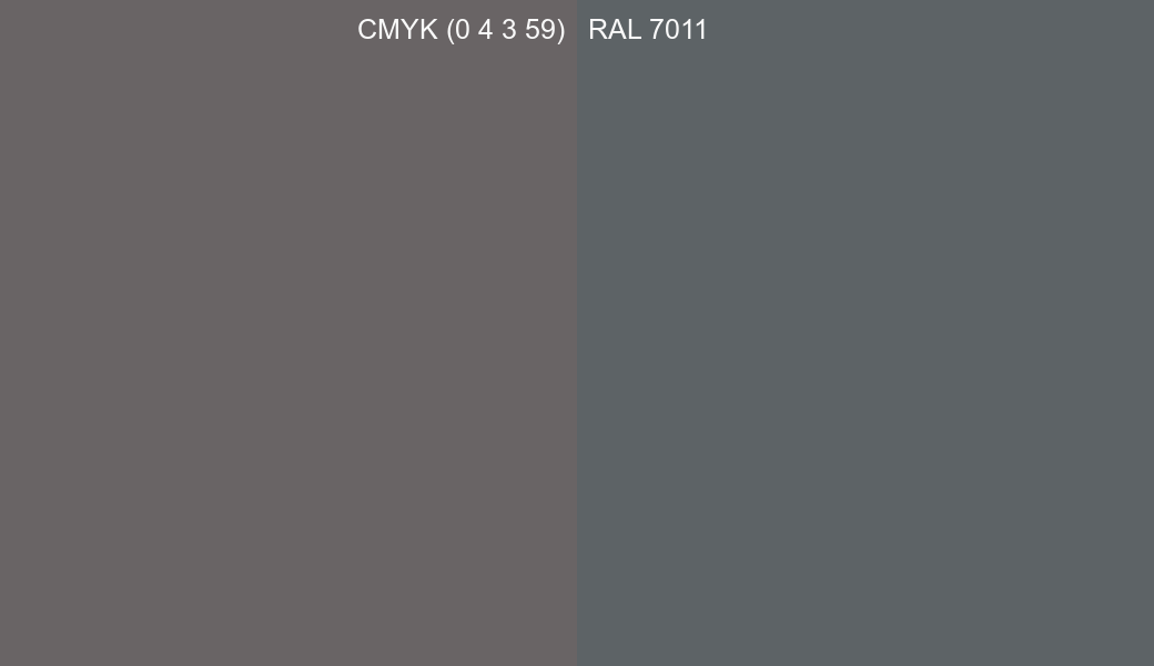 CMYK Color CMYK (0 4 3 59) vs RAL 7011 side by side comparison CMYK Color CMYK (0 4 3 59) vs RAL 7011 side by side comparison