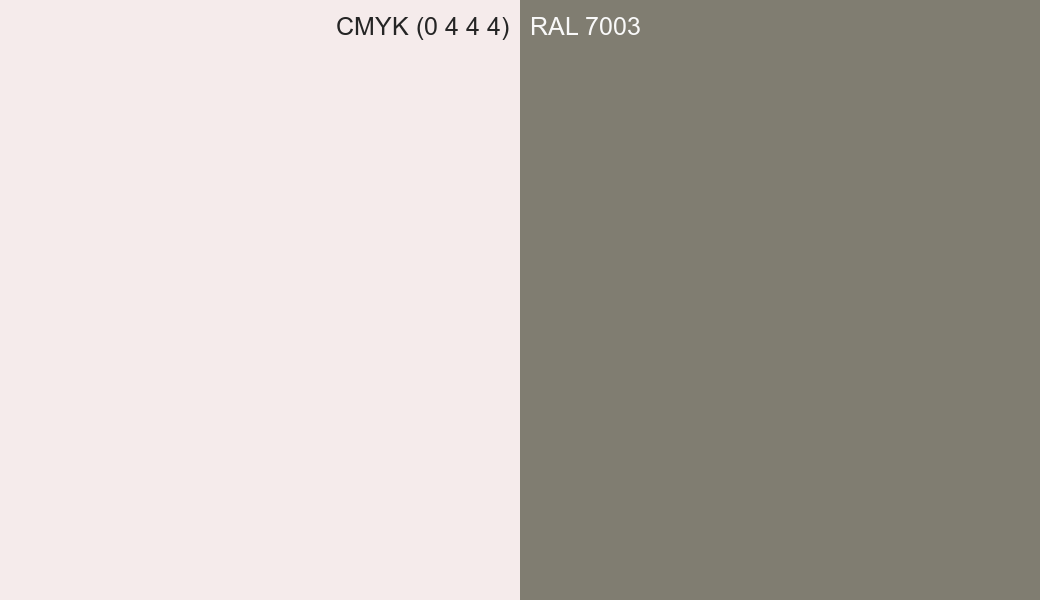 CMYK Color CMYK (0 4 4 4) vs RAL 7003 side by side comparison CMYK Color CMYK (0 4 4 4) vs RAL 7003 side by side comparison