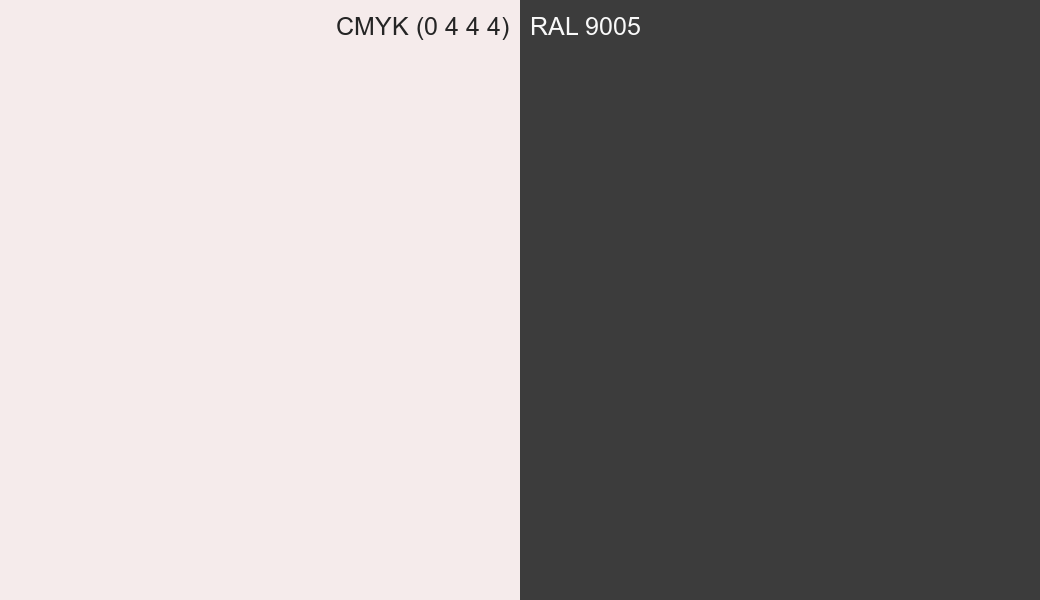 CMYK Color CMYK (0 4 4 4) vs RAL 9005 side by side comparison CMYK Color CMYK (0 4 4 4) vs RAL 9005 side by side comparison