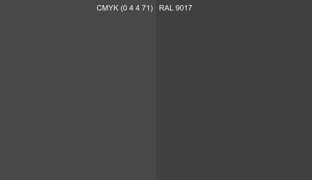 CMYK Color CMYK (0 4 4 71) vs RAL 9017 side by side comparison CMYK Color CMYK (0 4 4 71) vs RAL 9017 side by side comparison