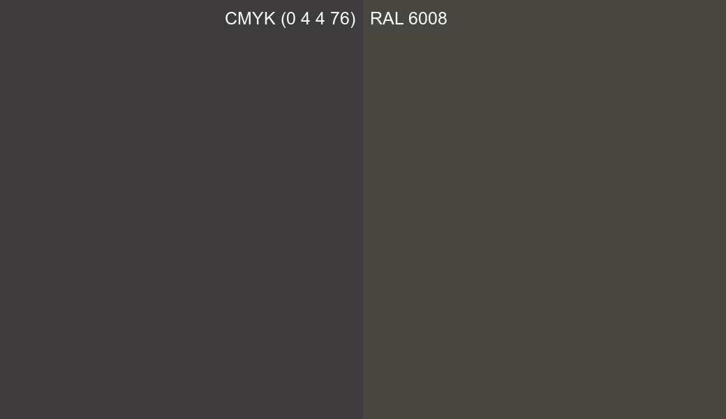 CMYK Color CMYK (0 4 4 76) vs RAL 6008 side by side comparison CMYK Color CMYK (0 4 4 76) vs RAL 6008 side by side comparison
