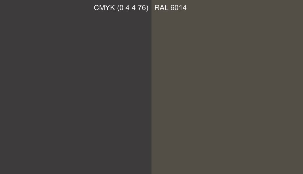 CMYK Color CMYK (0 4 4 76) vs RAL 6014 side by side comparison CMYK Color CMYK (0 4 4 76) vs RAL 6014 side by side comparison