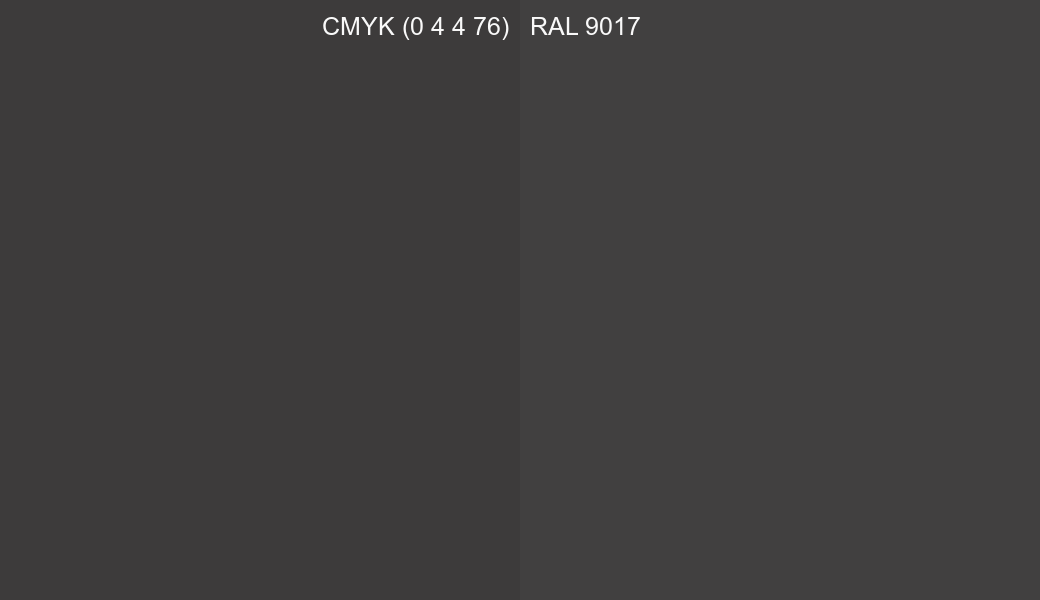 CMYK Color CMYK (0 4 4 76) vs RAL 9017 side by side comparison CMYK Color CMYK (0 4 4 76) vs RAL 9017 side by side comparison