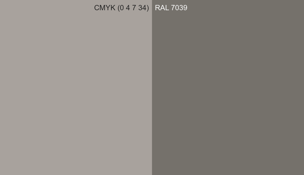 CMYK Color CMYK (0 4 7 34) vs RAL 7039 side by side comparison CMYK Color CMYK (0 4 7 34) vs RAL 7039 side by side comparison