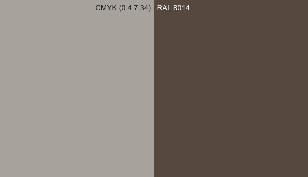 CMYK Color CMYK (0 4 7 34) vs RAL 8014 side by side comparison CMYK Color CMYK (0 4 7 34) vs RAL 8014 side by side comparison