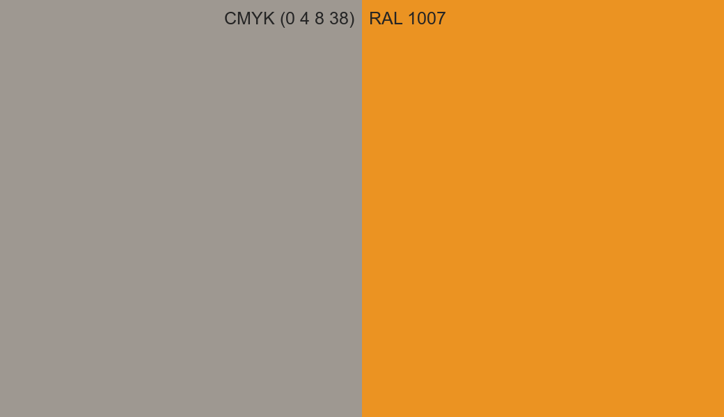 CMYK Color CMYK (0 4 8 38) vs RAL 1007 side by side comparison CMYK Color CMYK (0 4 8 38) vs RAL 1007 side by side comparison