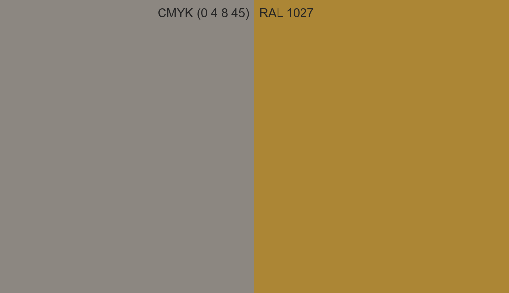 CMYK Color CMYK (0 4 8 45) vs RAL 1027 side by side comparison CMYK Color CMYK (0 4 8 45) vs RAL 1027 side by side comparison