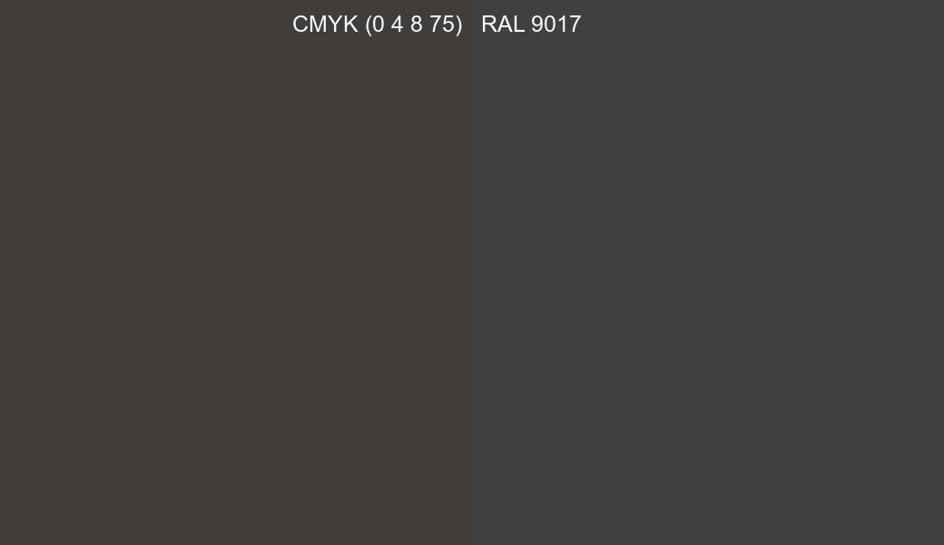 CMYK Color CMYK (0 4 8 75) vs RAL 9017 side by side comparison CMYK Color CMYK (0 4 8 75) vs RAL 9017 side by side comparison