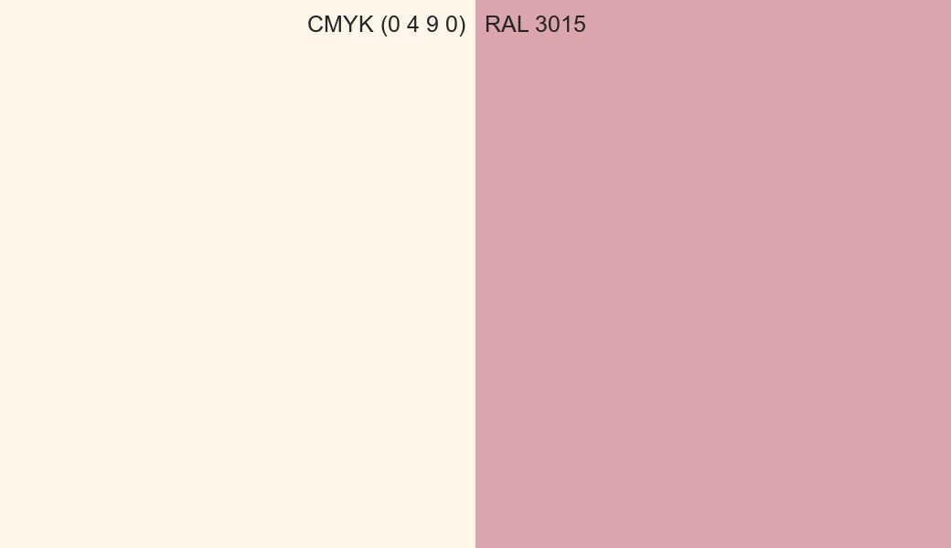 CMYK Color CMYK (0 4 9 0) vs RAL 3015 side by side comparison CMYK Color CMYK (0 4 9 0) vs RAL 3015 side by side comparison