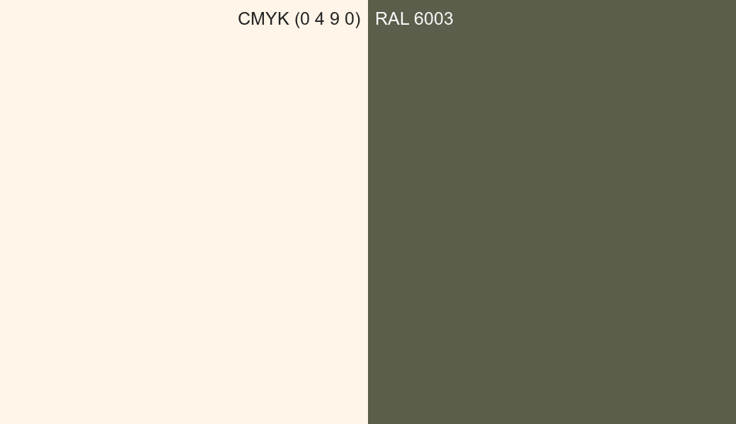 CMYK Color CMYK (0 4 9 0) vs RAL 6003 side by side comparison CMYK Color CMYK (0 4 9 0) vs RAL 6003 side by side comparison