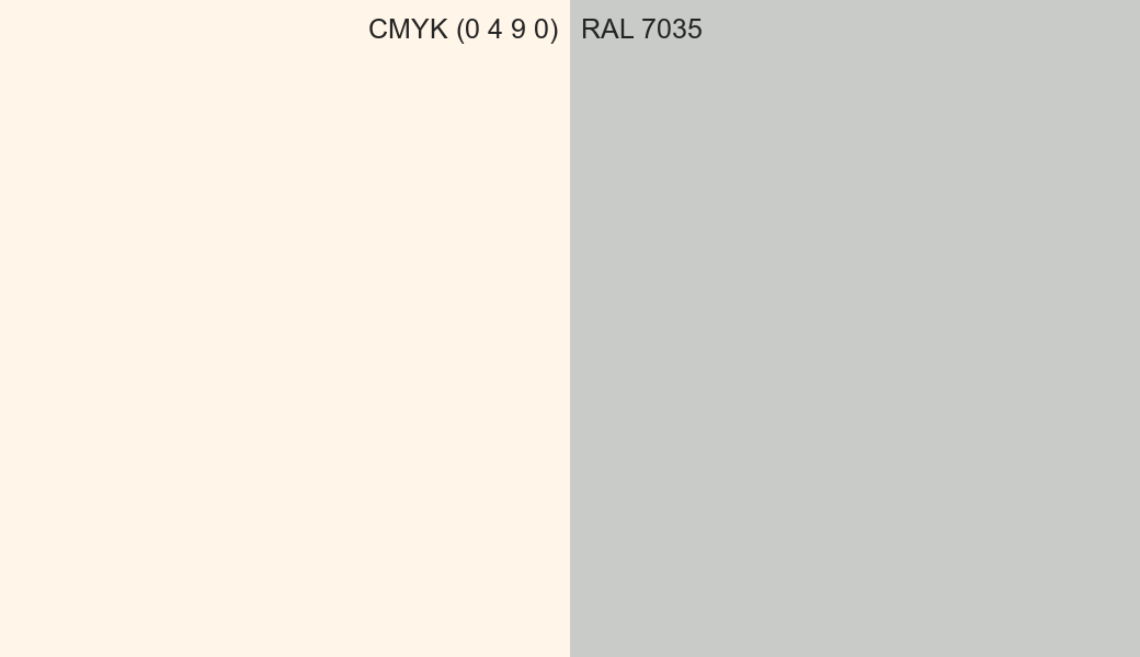 CMYK Color CMYK (0 4 9 0) vs RAL 7035 side by side comparison CMYK Color CMYK (0 4 9 0) vs RAL 7035 side by side comparison