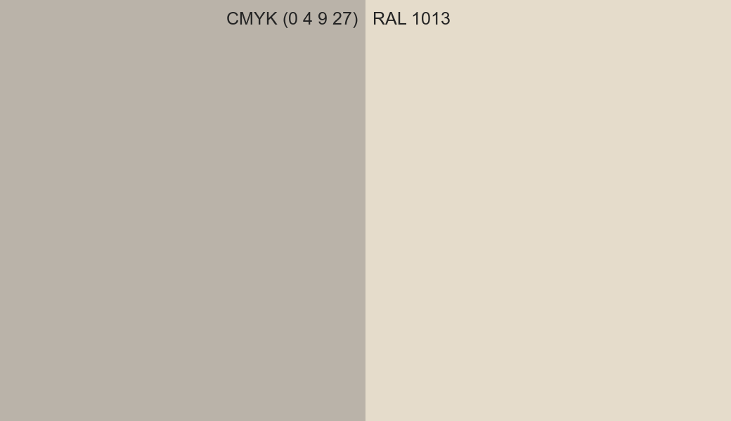 CMYK Color CMYK (0 4 9 27) vs RAL 1013 side by side comparison CMYK Color CMYK (0 4 9 27) vs RAL 1013 side by side comparison