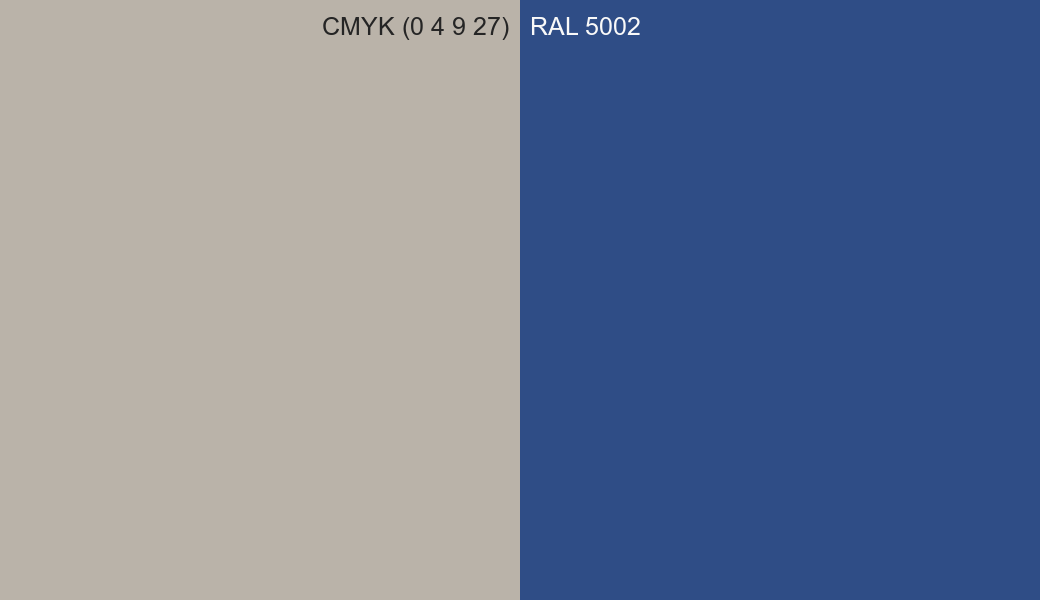 CMYK Color CMYK (0 4 9 27) vs RAL 5002 side by side comparison CMYK Color CMYK (0 4 9 27) vs RAL 5002 side by side comparison