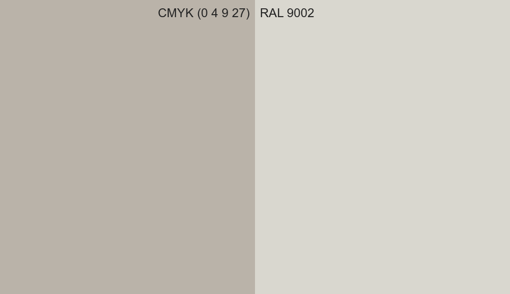 CMYK Color CMYK (0 4 9 27) vs RAL 9002 side by side comparison CMYK Color CMYK (0 4 9 27) vs RAL 9002 side by side comparison