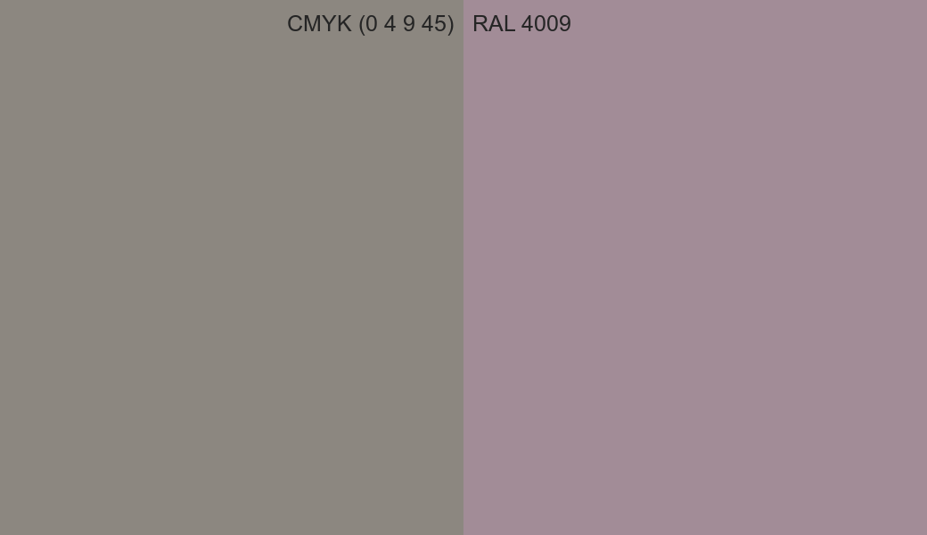 CMYK Color CMYK (0 4 9 45) vs RAL 4009 side by side comparison CMYK Color CMYK (0 4 9 45) vs RAL 4009 side by side comparison