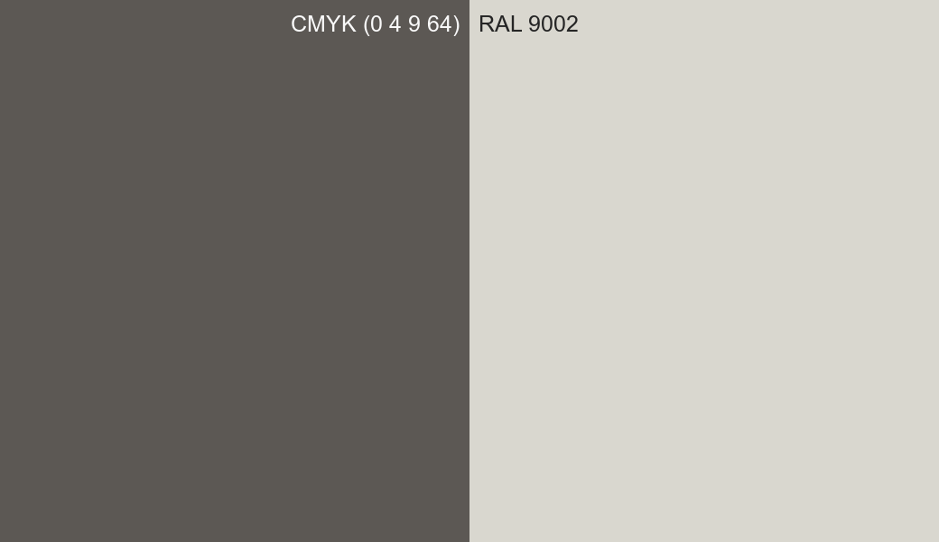 CMYK Color CMYK (0 4 9 64) vs RAL 9002 side by side comparison CMYK Color CMYK (0 4 9 64) vs RAL 9002 side by side comparison