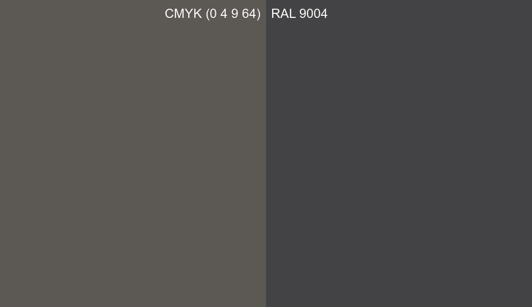 CMYK Color CMYK (0 4 9 64) vs RAL 9004 side by side comparison CMYK Color CMYK (0 4 9 64) vs RAL 9004 side by side comparison