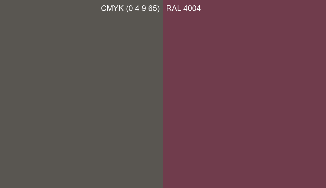 CMYK Color CMYK (0 4 9 65) vs RAL 4004 side by side comparison CMYK Color CMYK (0 4 9 65) vs RAL 4004 side by side comparison